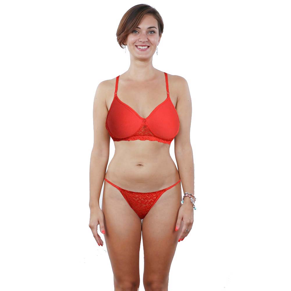 Sexy rotes gepolstertes BH-Tanga-Set