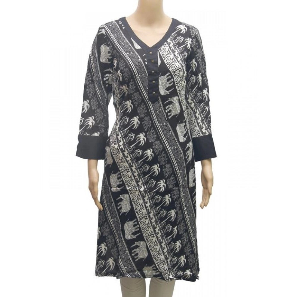 Generic Women's Rayon Kurtis (Black, White, XL)