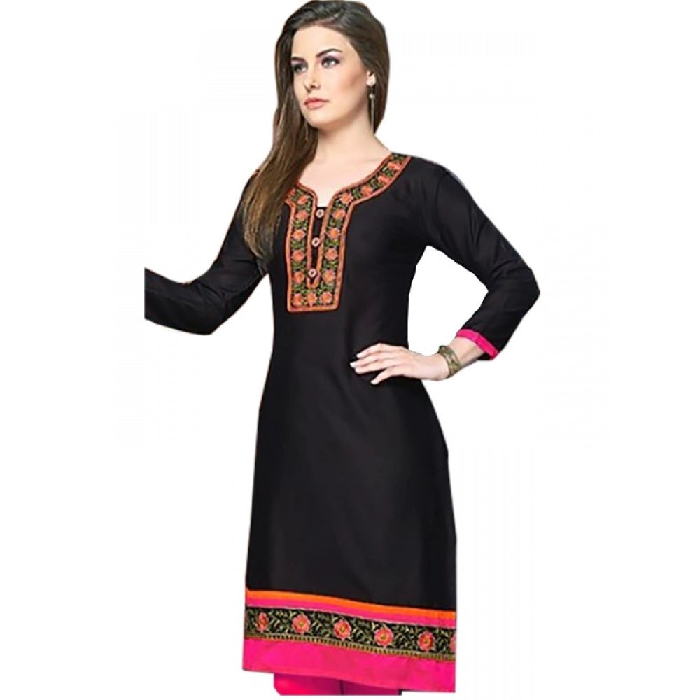 Generic Women's Linen and Cotton Mix Kurtis (Black, Pink, L)