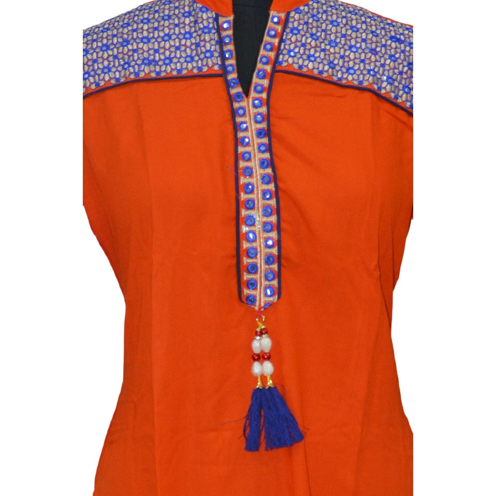 Generic Women's Rayon Kurtis (Orange, XXL)