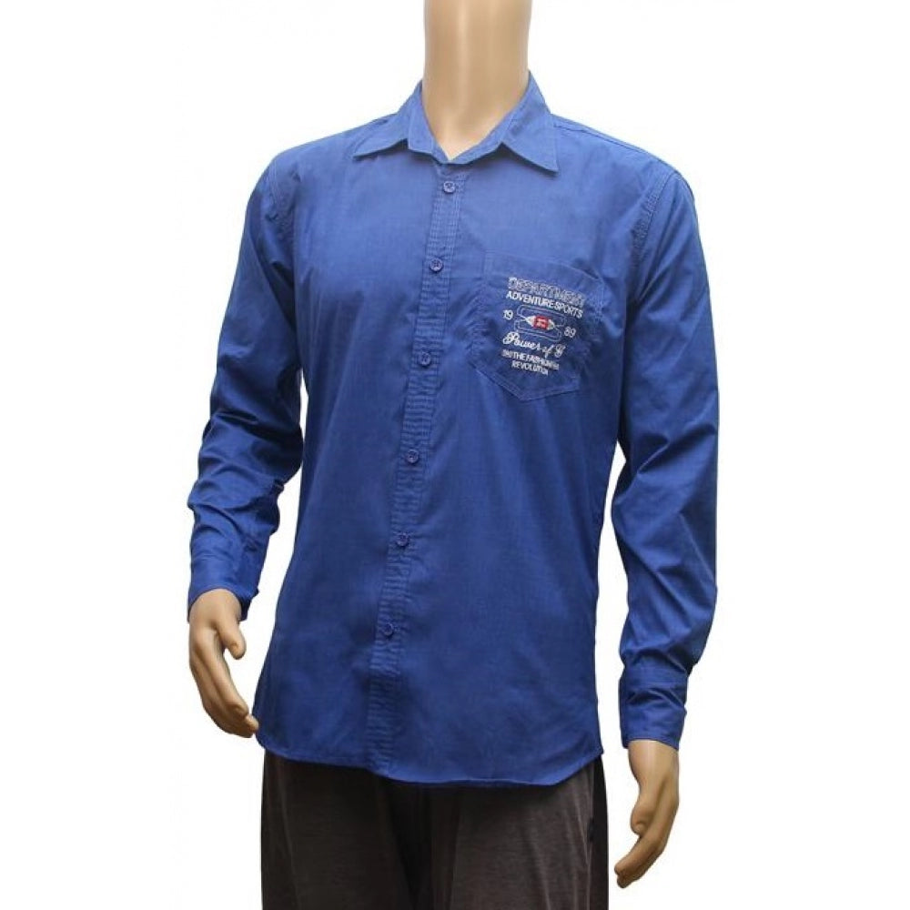 Generic Mens Cotton Casual Men Shirts (Blue, L)