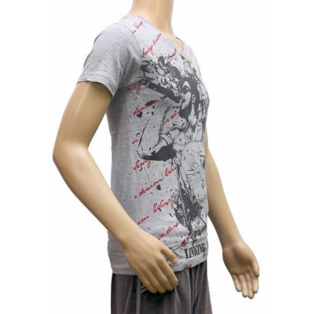 Generic Mens cotton Printed Men Tshirts (Grey, XS)