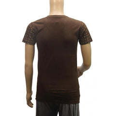 Generic Mens cotton Printed Men Tshirts (Brown, XS)