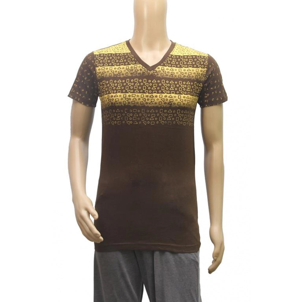 Generic Mens cotton Printed Men Tshirts (Brown, XS)