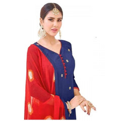 Generic Womens Cotton Regular Unstitched Salwar-Suit Material With Dupatta (Blue, Red, 2 mtr)