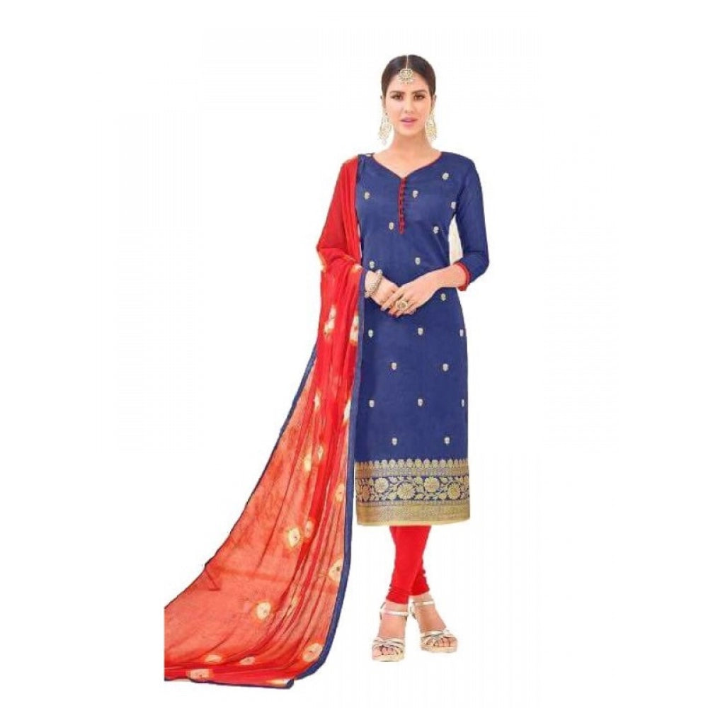 Generischer Salwar Kameez aus Baumwolle für Damen, normal, ungesäumt, mit Dupatta (blau, rot, 2 m)