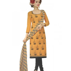 Generic Womens Cotton Regular Unstitched Salwar-Suit Material With Dupatta (Yellow, 2 mtr)