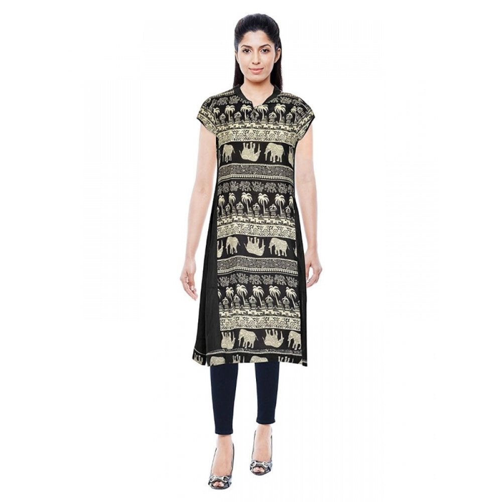 Generic Women's Rayon Kurtis (Blck, L)