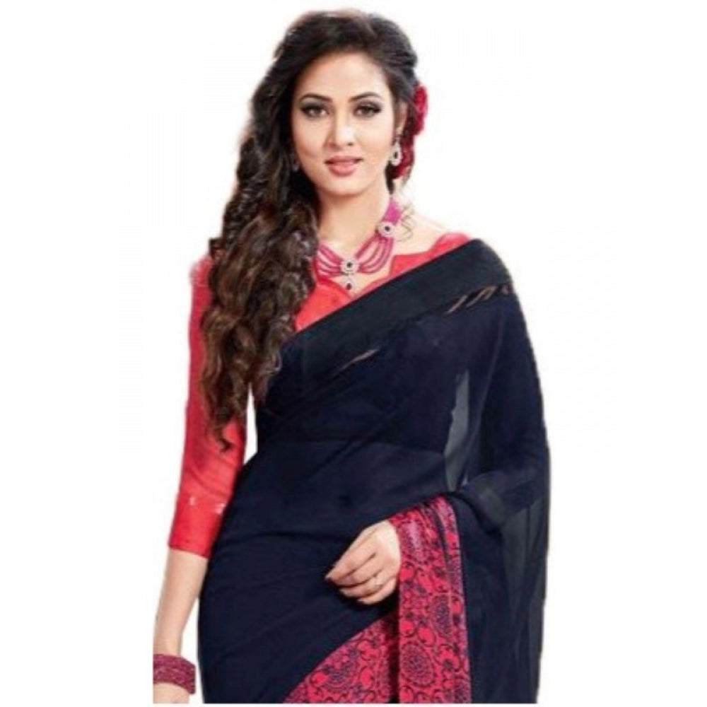 Generic Womens Georgette Digital Printed Saree (Navy Blue, 6.25 Mtr)