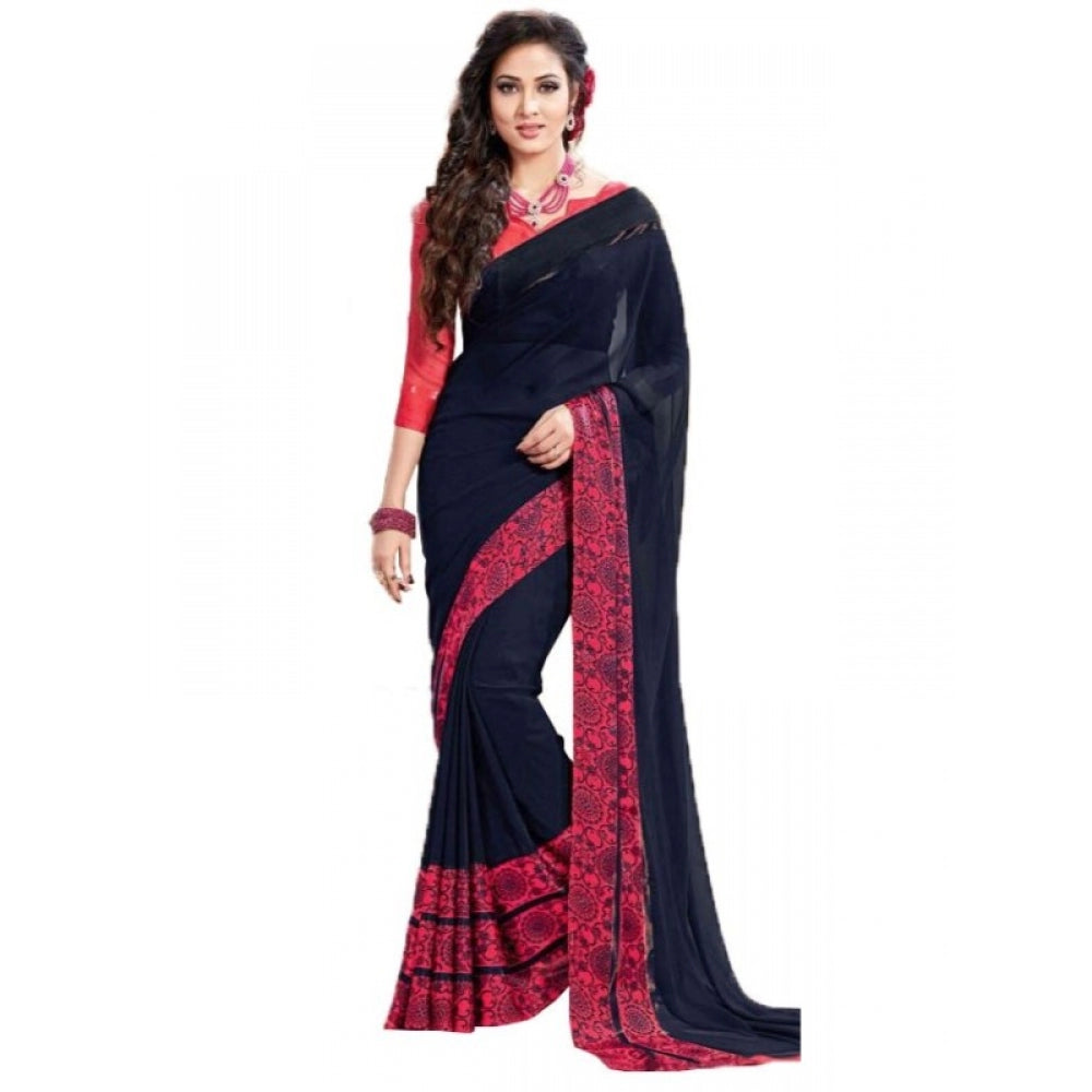 Generic Womens Georgette Digital Printed Saree (Navy Blue, 6.25 Mtr)