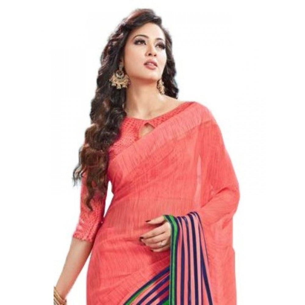 Generischer Geogrette-Sari für Damen mit Bluse, digital bedruckter Sari (Pfirsich, 6,25 m)