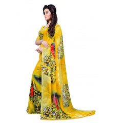 Printed Faux Georgette Yellow Color Saree