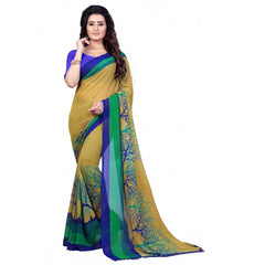 Printed Faux Georgette Green Color Saree