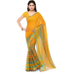 Printed Faux Georgette Yellow Color Saree