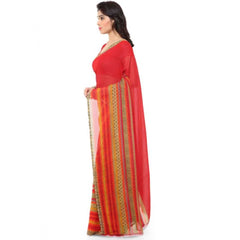 Printed Faux Georgette Red Color Saree