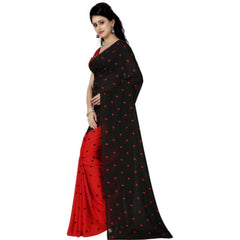 Printed Faux Georgette Red black Color Saree