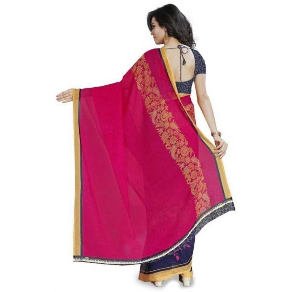 Printed Faux Georgette Pink Color Saree