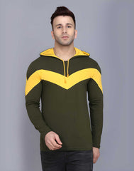 Cotton Color Block Full Sleeves Hooded T-Shirt