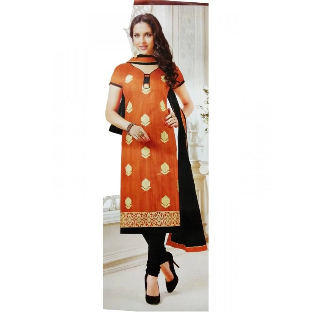 Generic Womens Cotton Regular Unstitched Salwar-Suit Material With Dupatta (Dark Orange, 2 mtr)