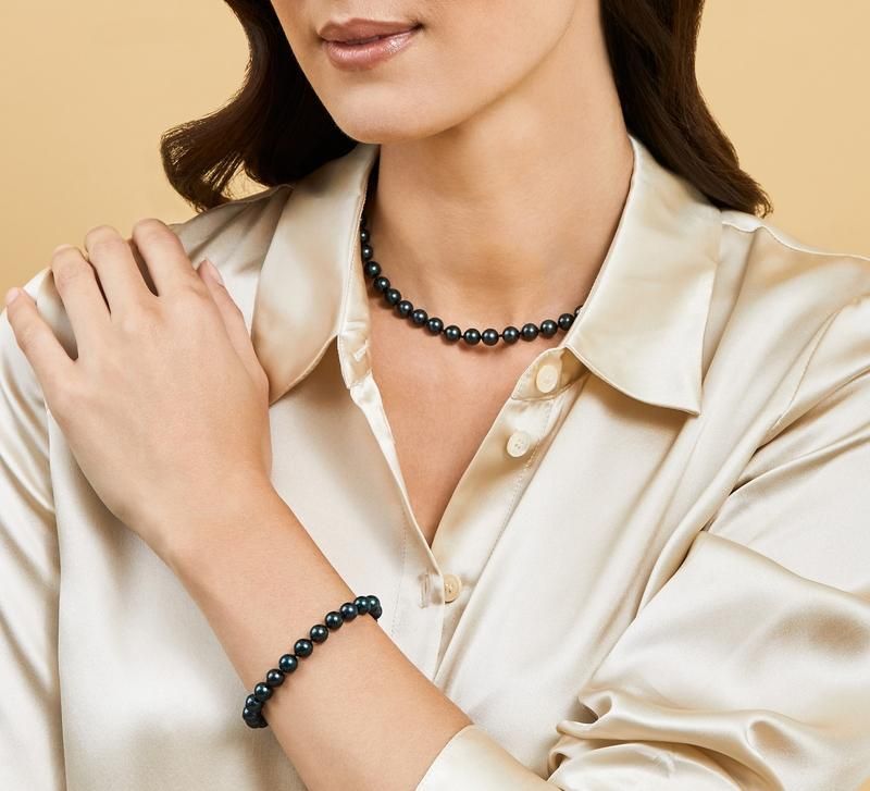 Mady Damen-Set mit Halskette und Armband aus schwarzem Kristall