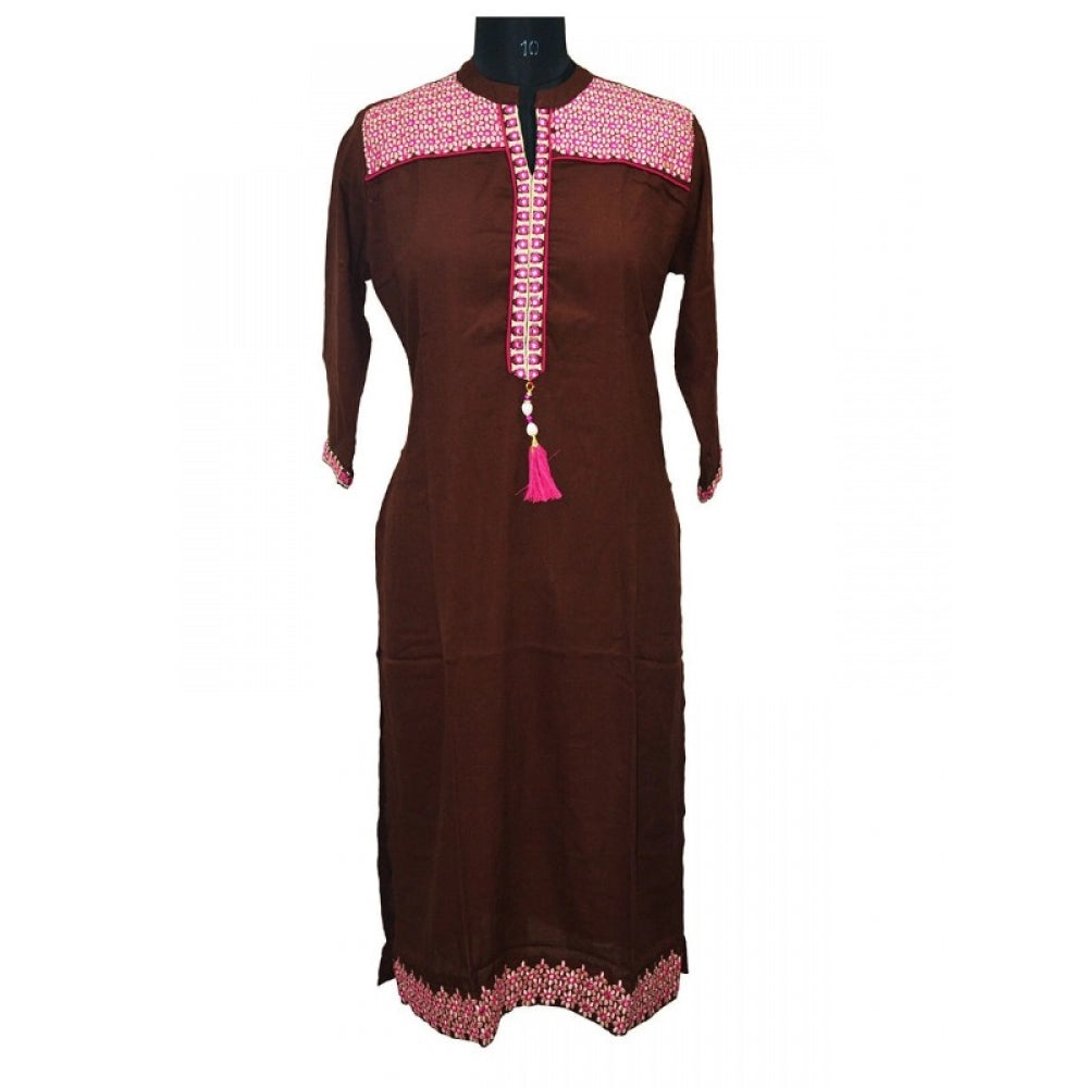 Generic Women's Rayon Kurtis (Brown, XL)