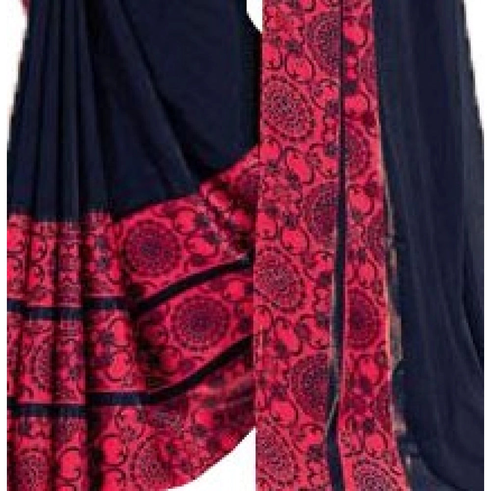 Generic Womens Georgette Digital Printed Saree (Navy Blue, 6.25 Mtr)