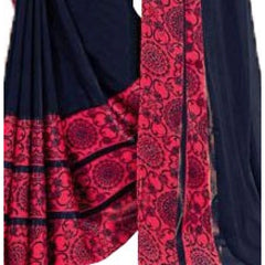 Generic Womens Georgette Digital Printed Saree (Navy Blue, 6.25 Mtr)