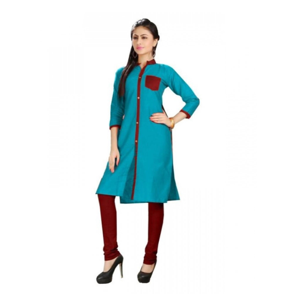 Generisches Kurtis aus Baumwolle für Damen (Blau, Kastanienbraun, L)