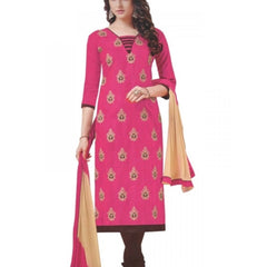 Generic Womens Cotton Regular Unstitched Salwar-Suit Material With Dupatta (Pink, Brown, 2 mtr)