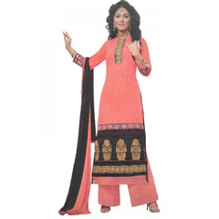 Generic Womens Cotton Regular Unstitched Salwar-Suit Material With Dupatta (Light Red, Black, )