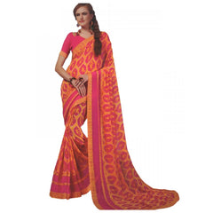 Generischer Georgette-Sari für Damen mit digitalem Aufdruck (Dunkelrosa, Orange, 6,25 m)