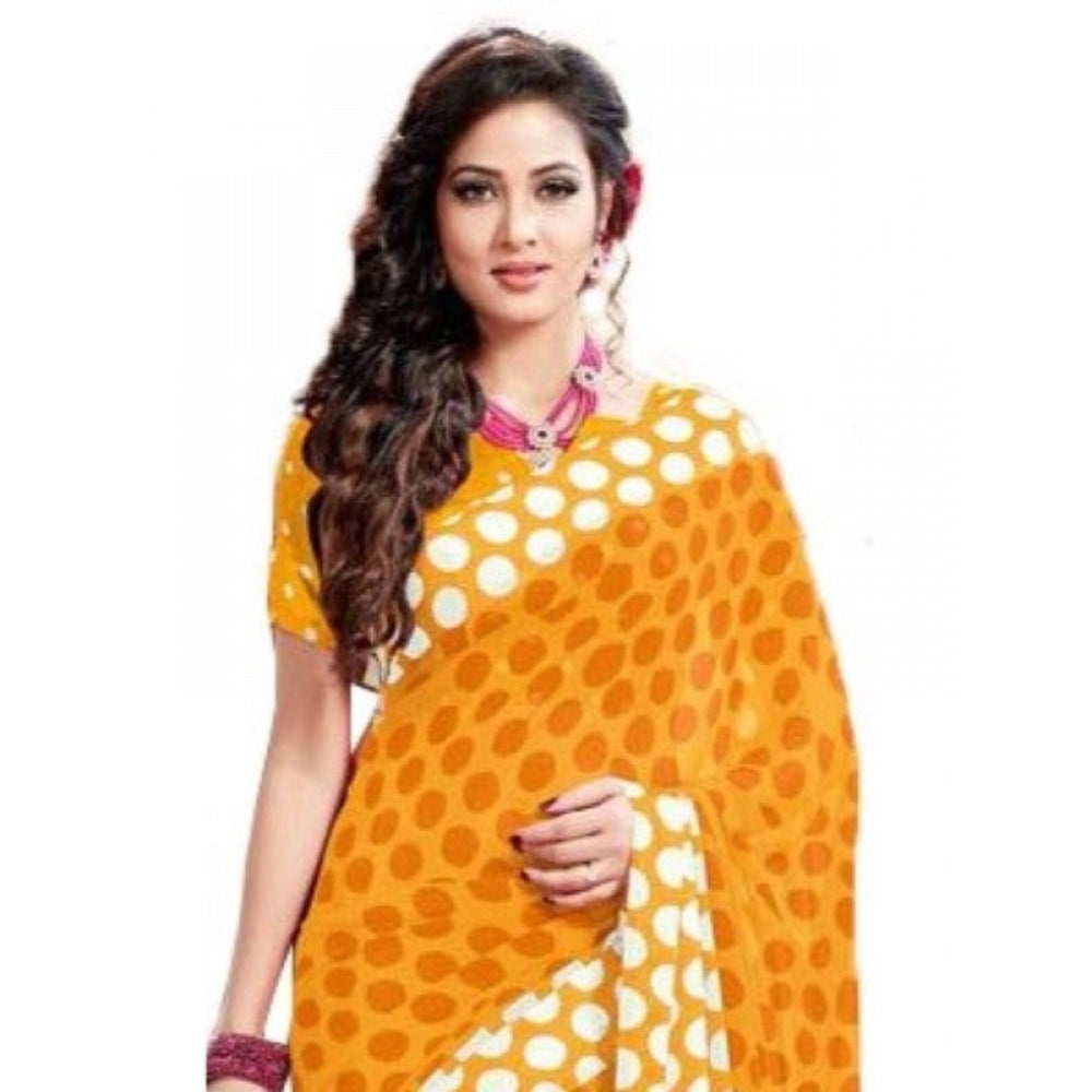 Generic Womens Geogrette Saree with Blouse Digital Printed Saree (Yellow, 6.25 Mtr)