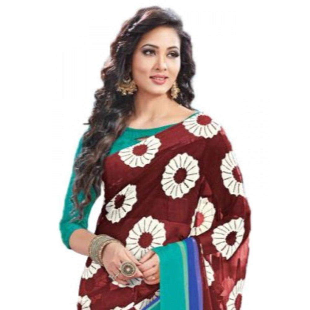 Generic Womens Geogrette Saree with Blouse Digital Printed Saree (Brown, 6.25 Mtr)