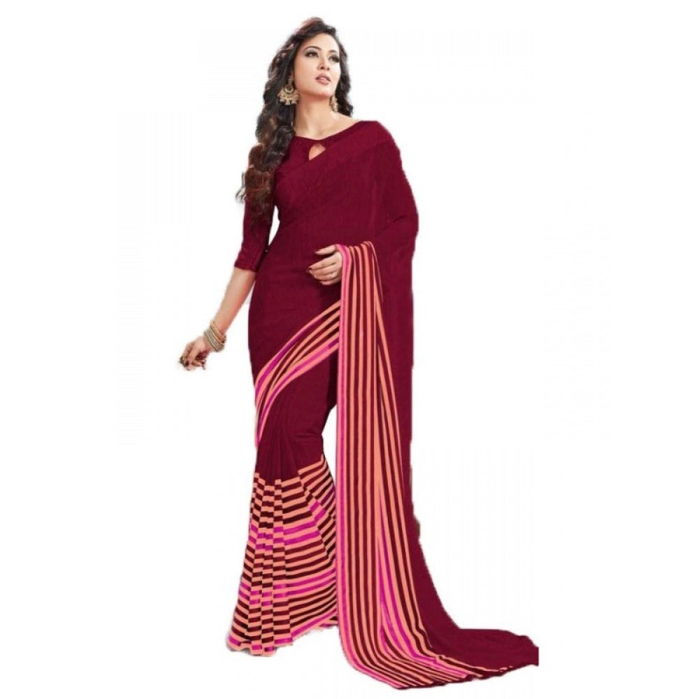 Generic Womens Geogrette Saree with Blouse Digital Printed Saree (Maroon, 6.25 Mtr)