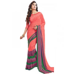 Generischer Geogrette-Sari für Damen mit Bluse, digital bedruckter Sari (Pfirsich, 6,25 m)