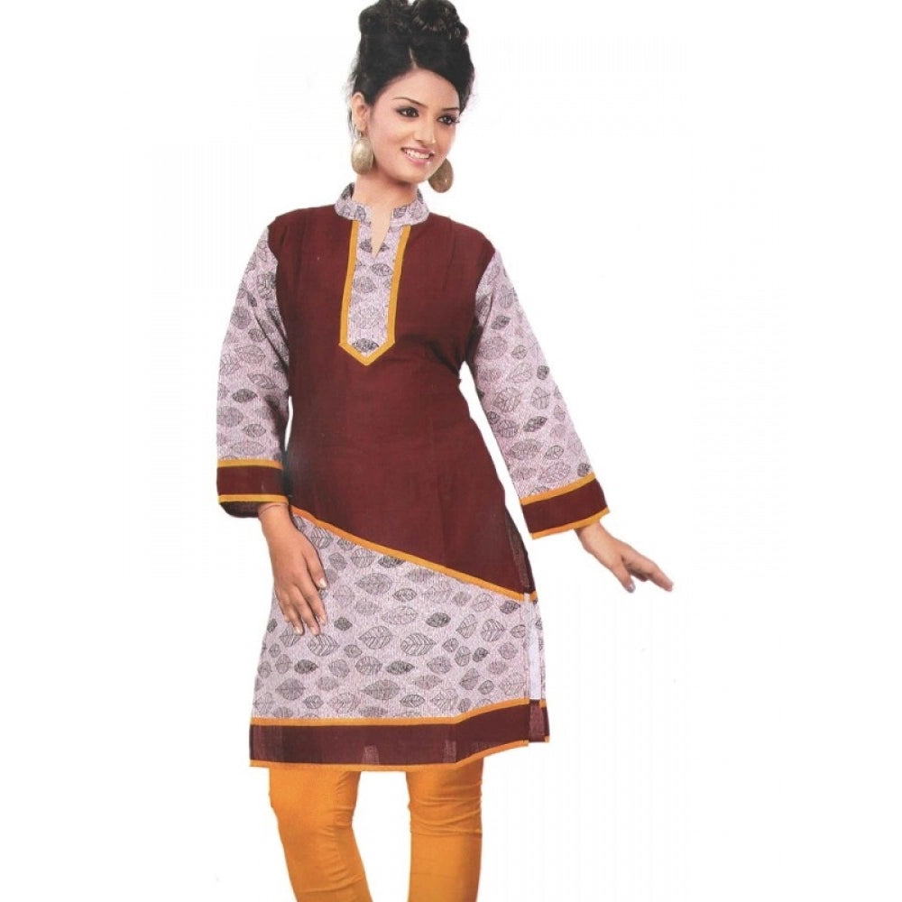 Generic Women's Cotton Kurtis (Brown, Yellow, L)