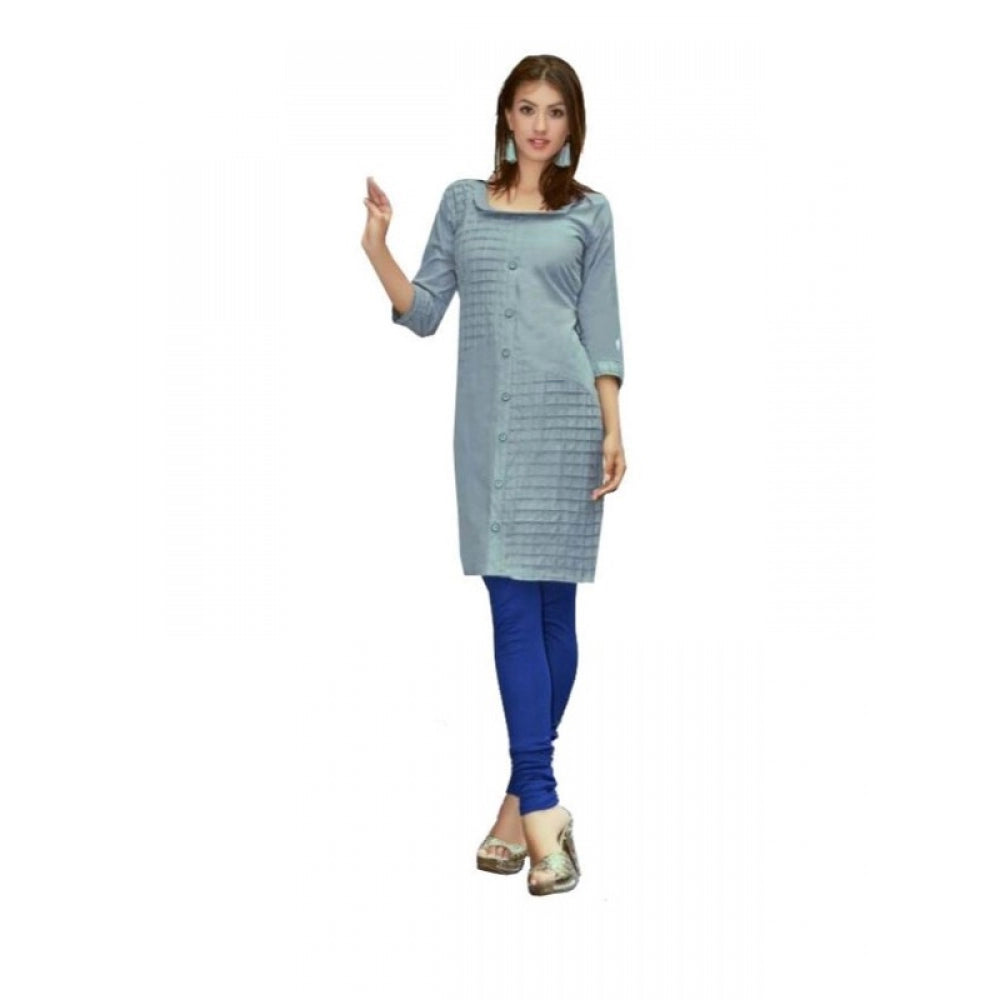 Generic Women's Cotton Kurtis (Greyish Blue, L)