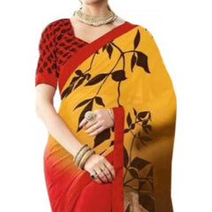 Generic Womens Georgette Digital Printed Saree (Red, Yellow, 6.25 Mtr)