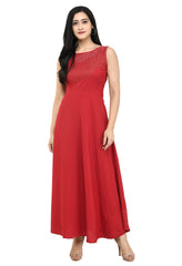 Oceanista Damen Maxikleid mit Kreppverzierung, Partywear, Rot