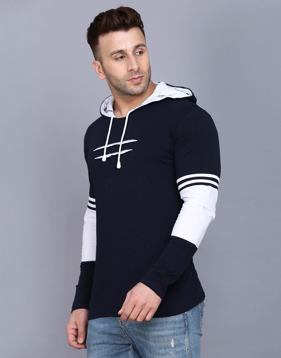 Cotton Solid Full Sleeves Hooded T-Shirts