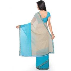 Bedruckter Sari aus Georgette-Imitat in Blau