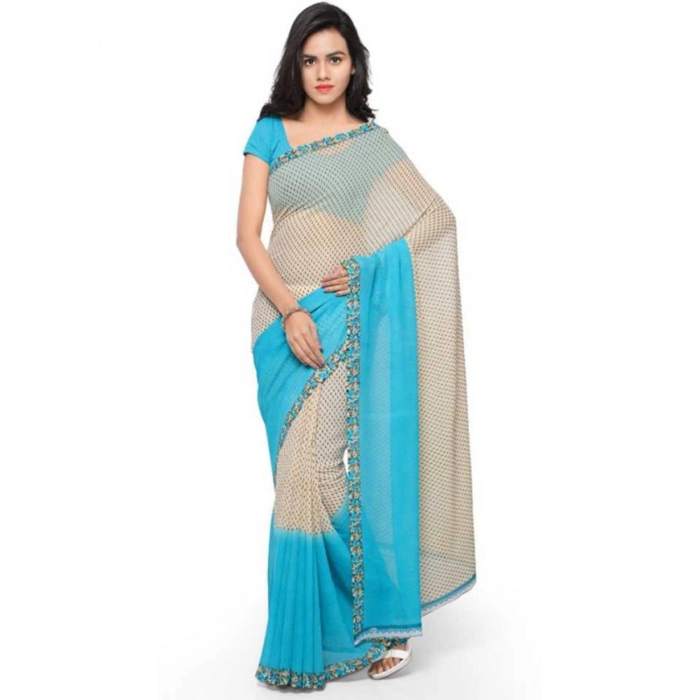 Bedruckter Sari aus Georgette-Imitat in Blau