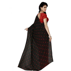 Bedruckter Sari aus Georgette-Imitat in Rot und Schwarz