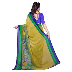 Printed Faux Georgette Green Color Saree