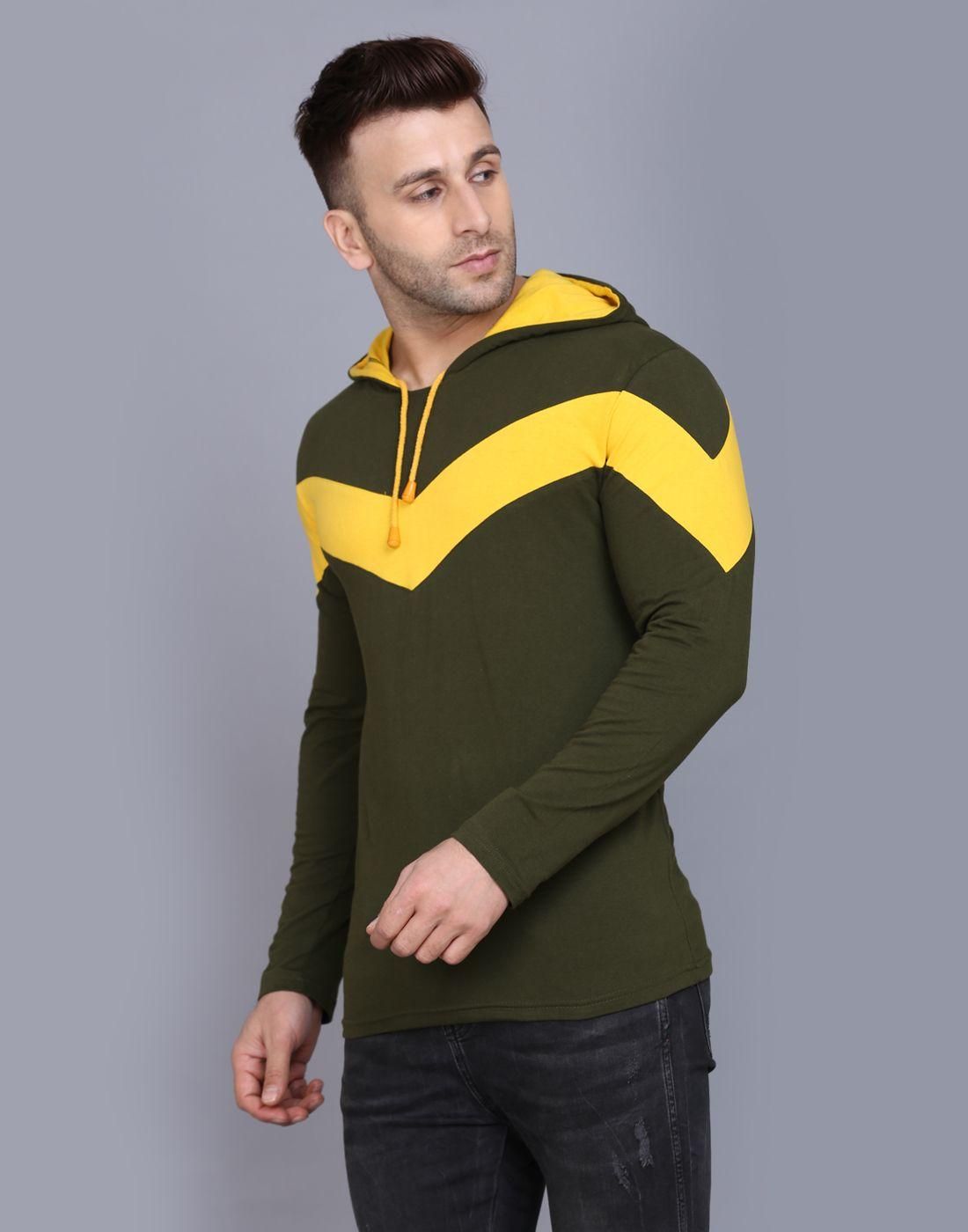 Cotton Color Block Full Sleeves Hooded T-Shirt