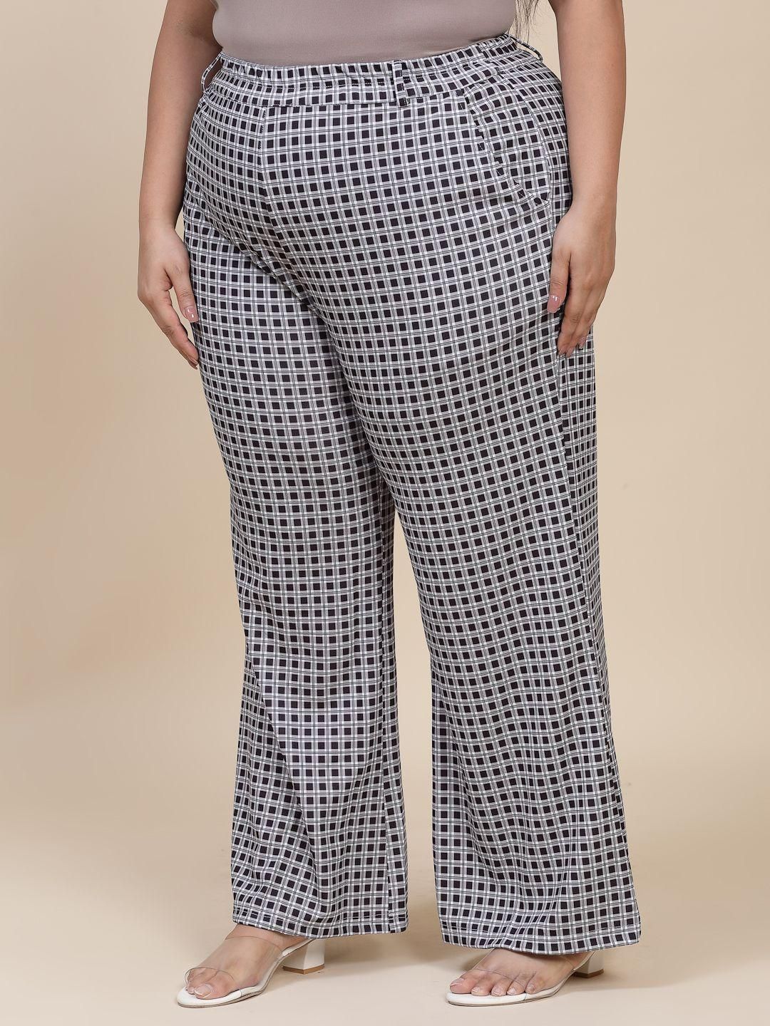 Flambeur Women's Plus Size Casual Checkered Print Trouser