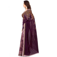 Printed Faux Georgette Wine Color Saree