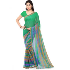 Printed Faux Georgette Green Color Saree