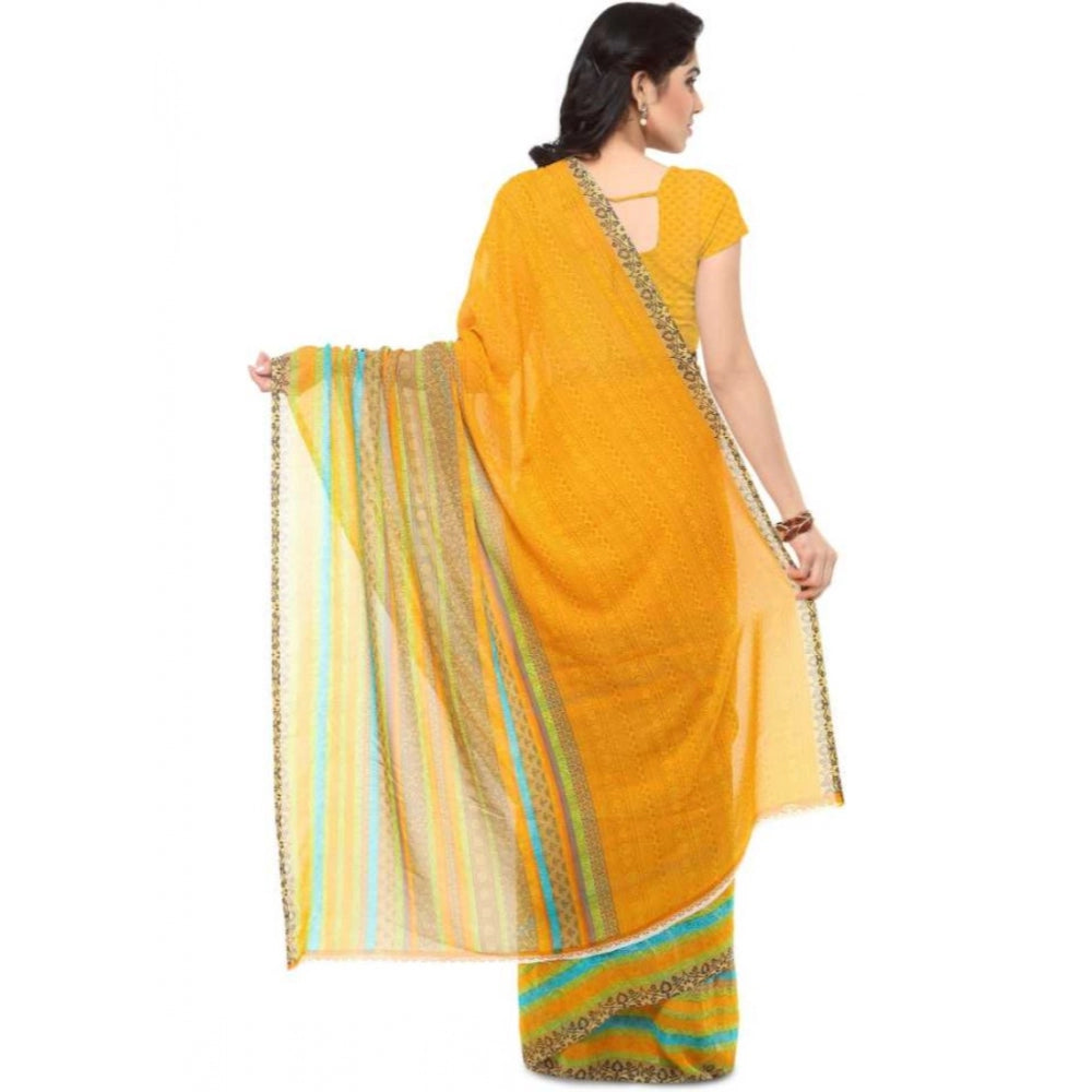 Printed Faux Georgette Yellow Color Saree