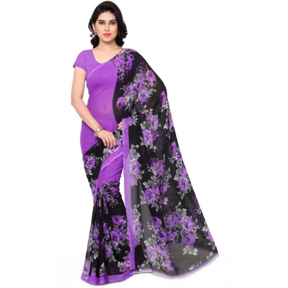 Printed Faux Georgette Purple Color Saree